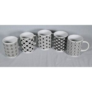 Set of (5) AmorArc Ceramic Coffee Mugs w/ Textured Geometric Patterns